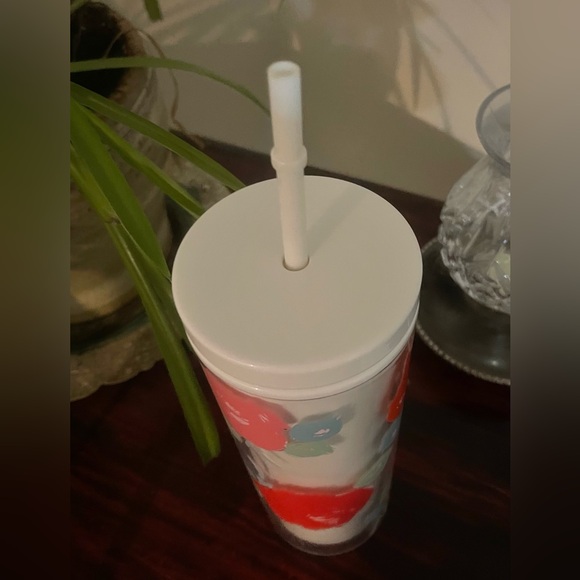 Kate Spade Insulated Tumbler 20oz Acrylic Travel Cup with Lid, Brushy Rose - Picture 2 of 9